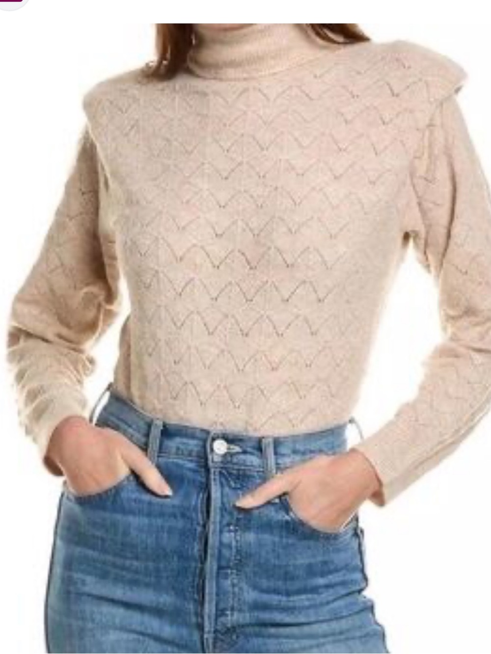 Astr Sequoia Cream Turtleneck Pointelle Knit Sweater